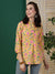 ZOLA Exclusive Cotton Mustard A-Line Tunic With Kantha work & Floral Print For Women