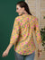 ZOLA Exclusive Cotton Mustard A-Line Tunic With Kantha work & Floral Print For Women