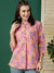 ZOLA Exclusive Cotton Pink A-Line Tunic With Kantha work & Floral Print For Women