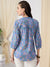 ZOLA Exclusive Cotton Blue A-Line Tunic With Kantha work & Kalamkari Print For Women