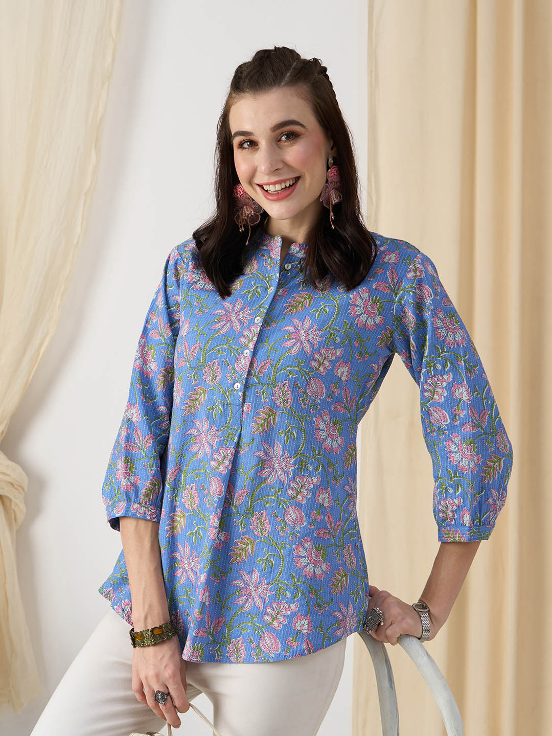 Blue A-line Tunic For Women