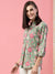 ZOLA Exclusive Cotton Green A-Line Tunic With Kantha work & Floral Print For Women