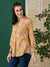 ZOLA Exclusive Cotton Mustard A-line Tunic With Kantha work & Floral Print For Women