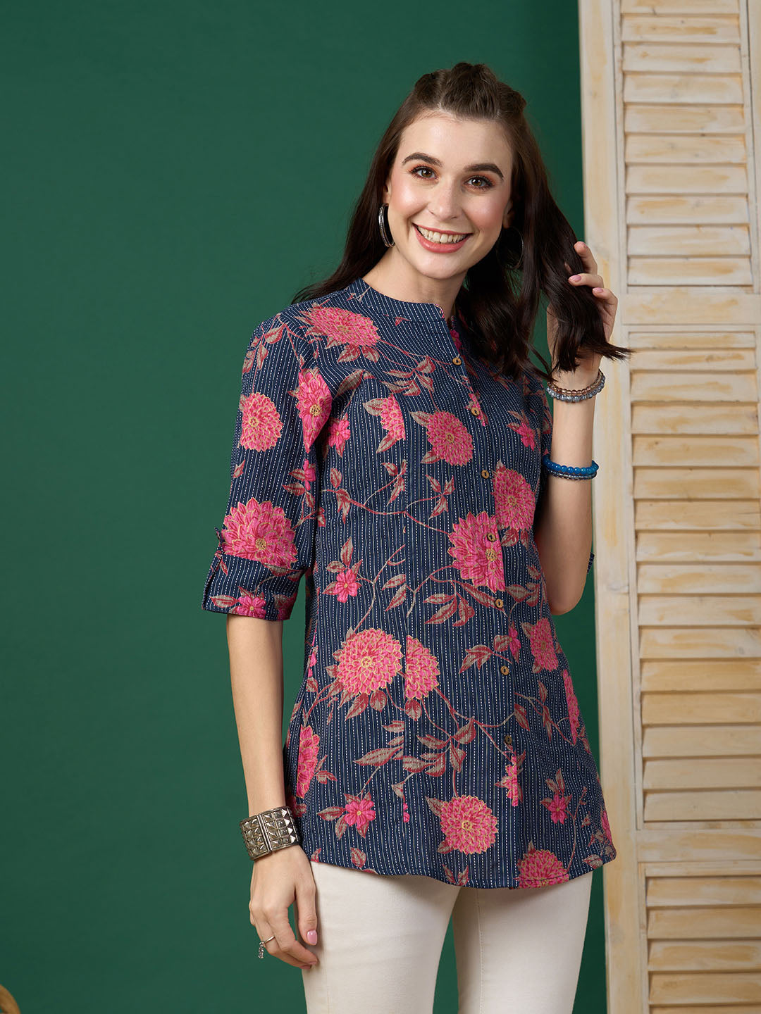 Blue Floral Print Tunics