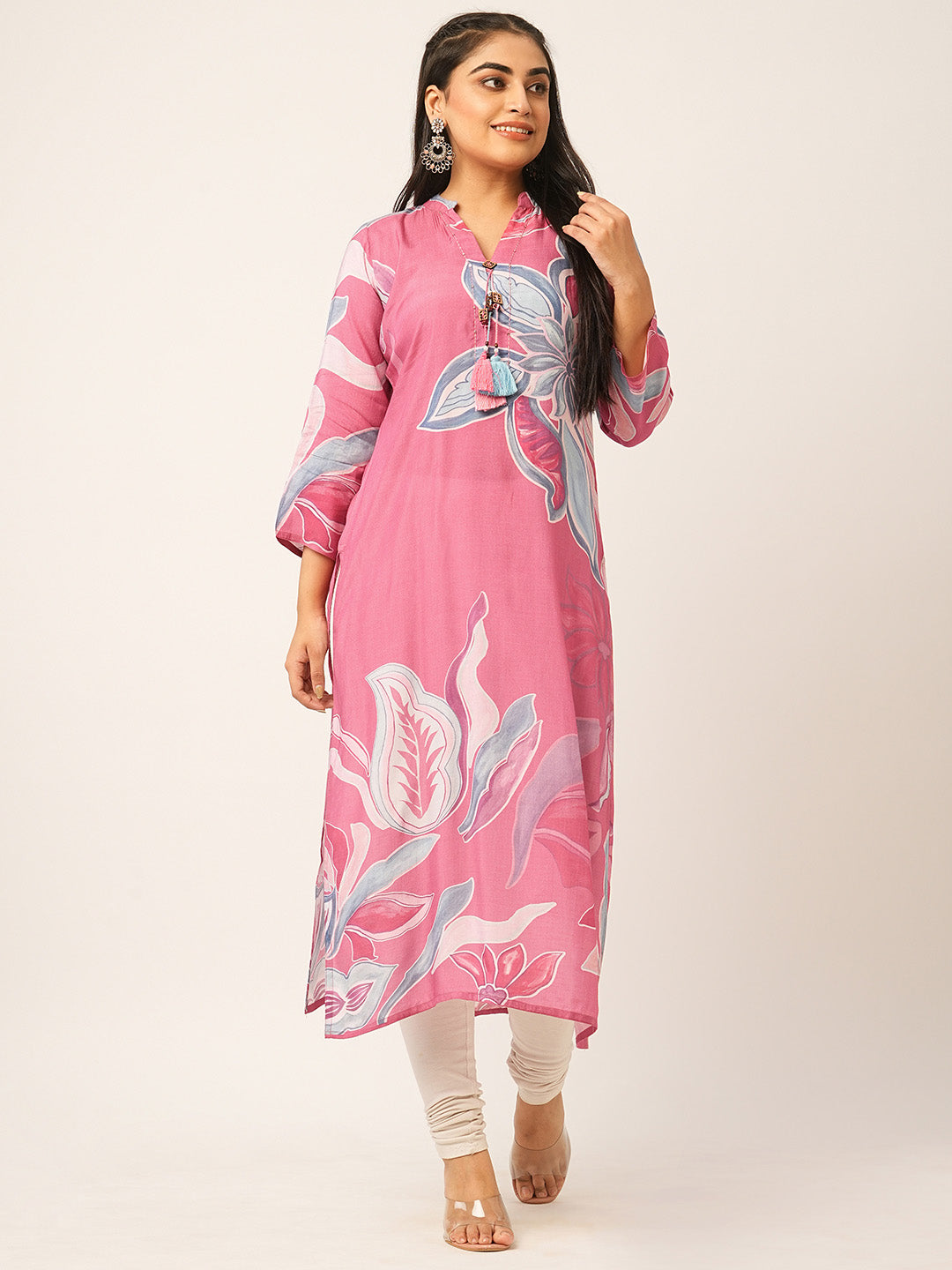 Pink Comfort Fit Muslin Kurta for Women