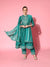 ZOLA Mandarin Collar Rayon All Over Bandhani Print RamaGreen Anarkali Kurta Set with Dupatta For Women