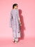 ZOLA Round Neck Rayon All Over Floral Print with Floral Embroidery Lilac Fit & Flared Kurta Set With Dupatta For Women