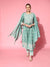 ZOLA Round Neck Rayon All Over Floral Print with Floral Embroidery SeaGreen Fit & Flared Kurta Set With Dupatta For Women