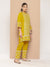 ZOLA Exclusive Round Neck Rayon All Over Floral Embroidery Mustard Straight Co-Ord set For Women