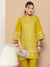 ZOLA Exclusive Round Neck Rayon All Over Floral Embroidery Mustard Straight Co-Ord set For Women