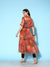 ZOLA Exclusive Square Neck Georgette All Over Mix Match Print Orange Fit & Flare Dress For Women