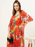 ZOLA Exclusive V Neck Chiffon All Over Floral & Abstract Print Multicolor Loose Kaftan Set For Women