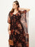 ZOLA Exclusive V Neck Chiffon All Over Floral Print Purple Loose Kaftan Set For Women