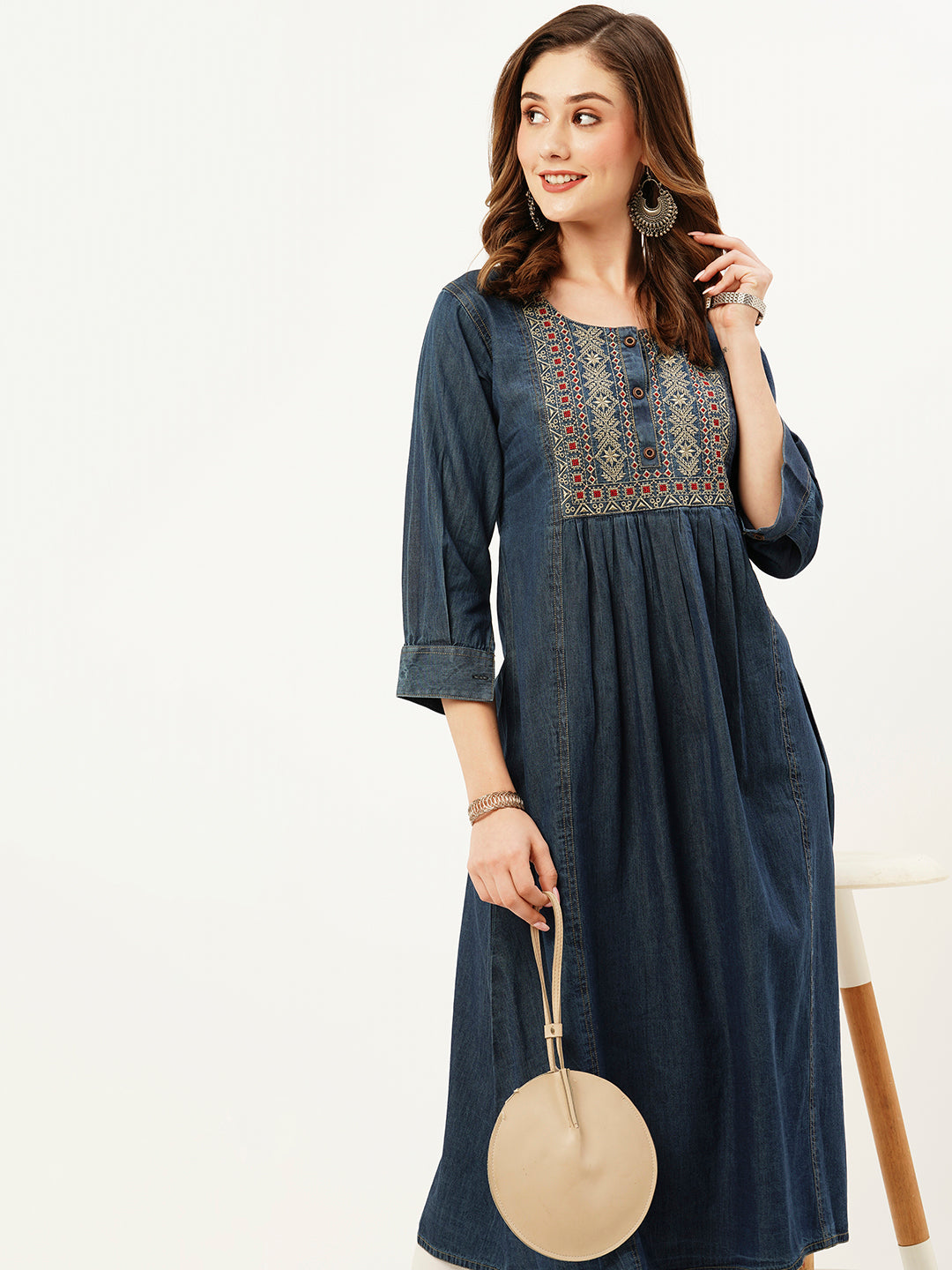 Denim Blue A-Line Kurta For Women