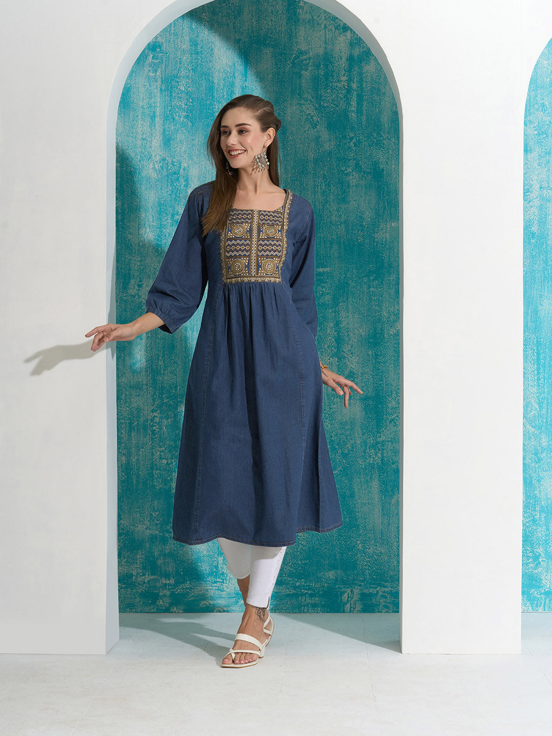 Dx Comfort Fit Denim Aline Kurta for Women 