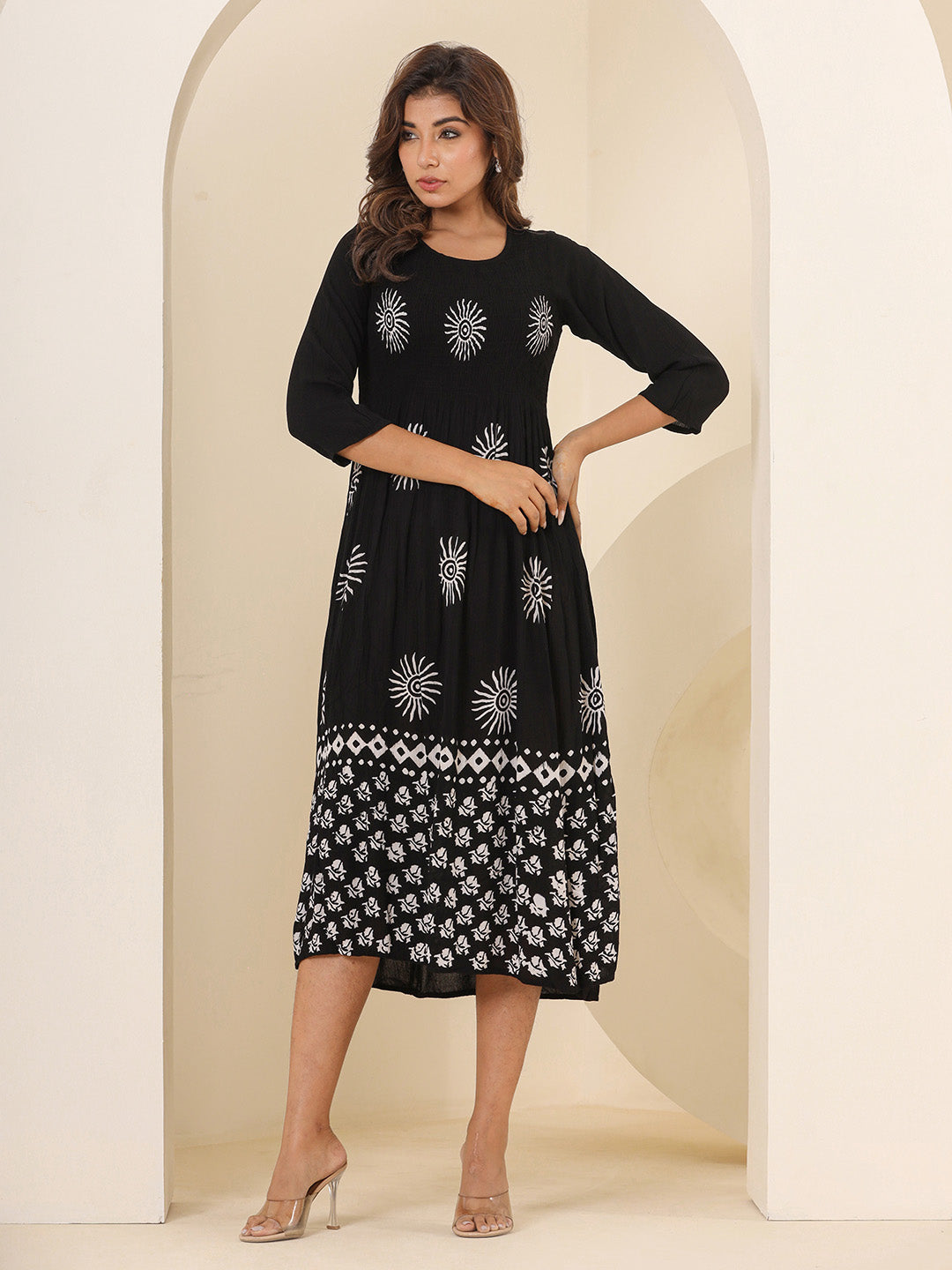 Buy Black Comfort Fit Rayon Ethnic Dress for Women Online - Zola