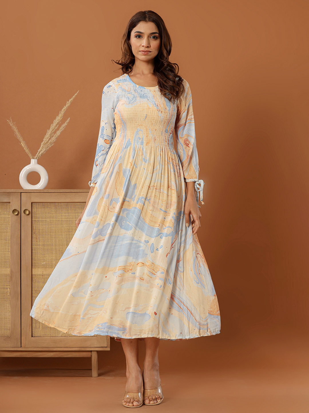 Buy Peach Comfort Fit Rayon Ethnic Dress for Women Online - Zola