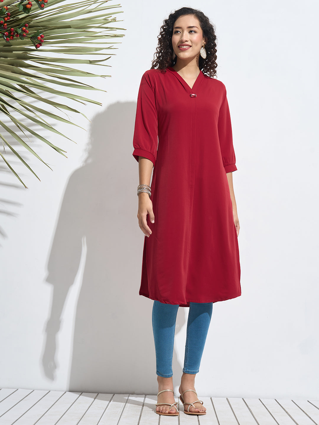 Buy Red Comfort Fit Viscose Kurta for Women Online - Zola