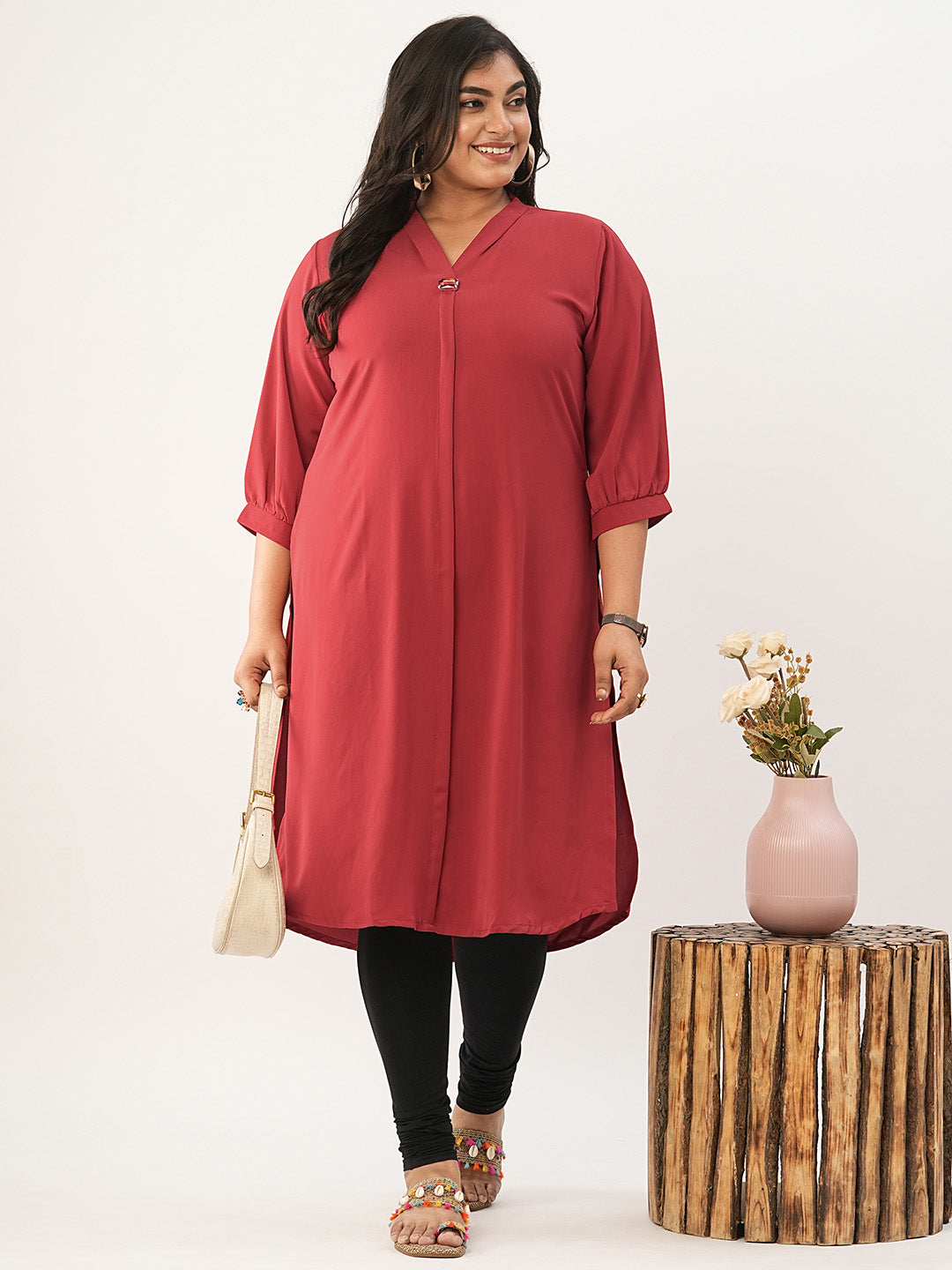 Buy Red Comfort Fit Synthetic Kurta for Women Online - Zola