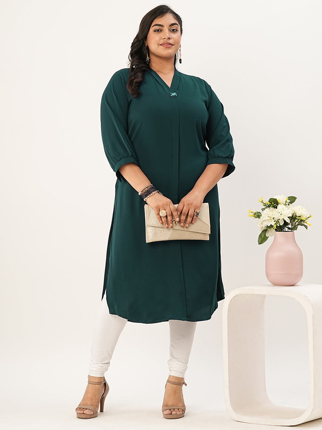 Buy Teal Comfort Fit Synthetic Kurta for Women Online - Zola