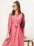 ZOLA Collar Neck Muslin All Over Colorful Lehriya Print Pink Fit & Flare Ethnic Dress For Women