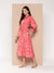 ZOLA Collar Neck Chanderi Silk All Over Colorful Abstract Print Pink A-Line Ethnic Dress For Women