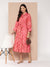 ZOLA Collar Neck Chanderi Silk All Over Colorful Abstract Print Pink A-Line Ethnic Dress For Women