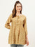 ZOLA Round Neck Chanderi Silk All Over Dabu Butti Print With Mirror Embellishments Mustard Tunic For Women