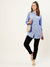 ZOLA Exclusive Mandarin Collar Rayon All over Textured Pattern Blue Straight Tunic For Women