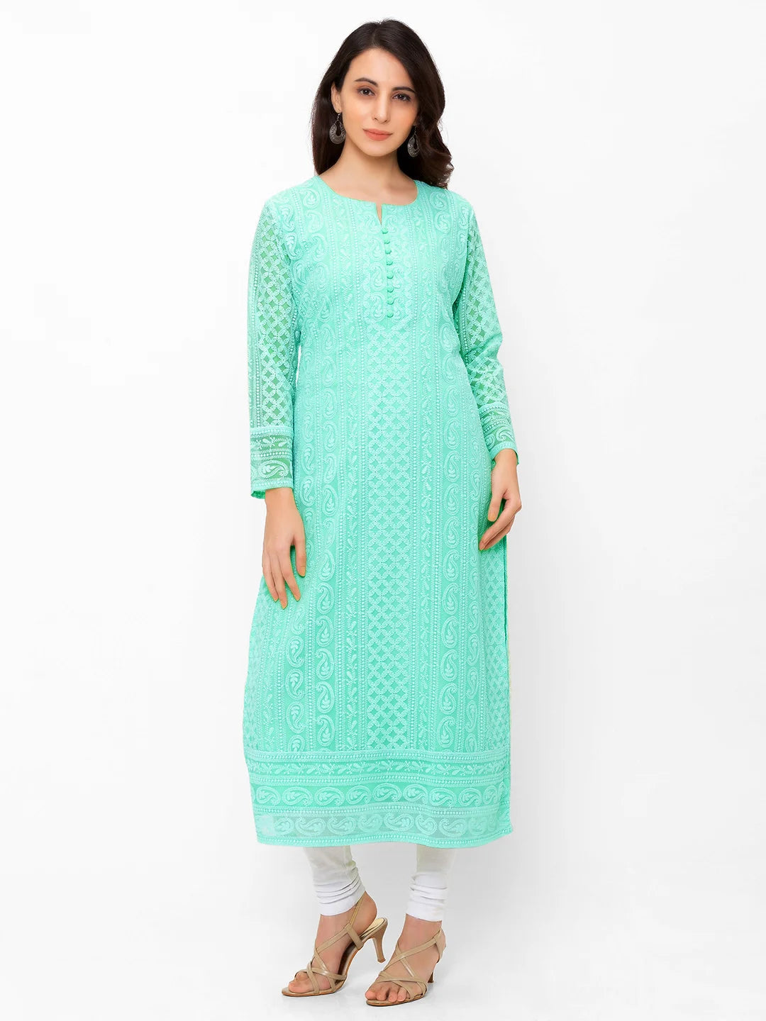 SeaGreen Chikankari Kurta For Women