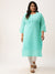 ZOLA Sea Green Georgette Round Neck 3/4th sleeves Paisely Embroidery Ethnic Wear Kurta For Women