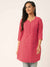 Hot Pink Paisley Embroidered Georgette Lucknowi Chikankari Thigh Length Tunic For Women