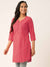 Hot Pink Paisley Embroidered Tunic For Women