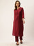 ZOLA Mandarin Collar Chanderi Silk Fabric All Over Chikankari Embroidery With Sequin Work Red Kurta Set For Women