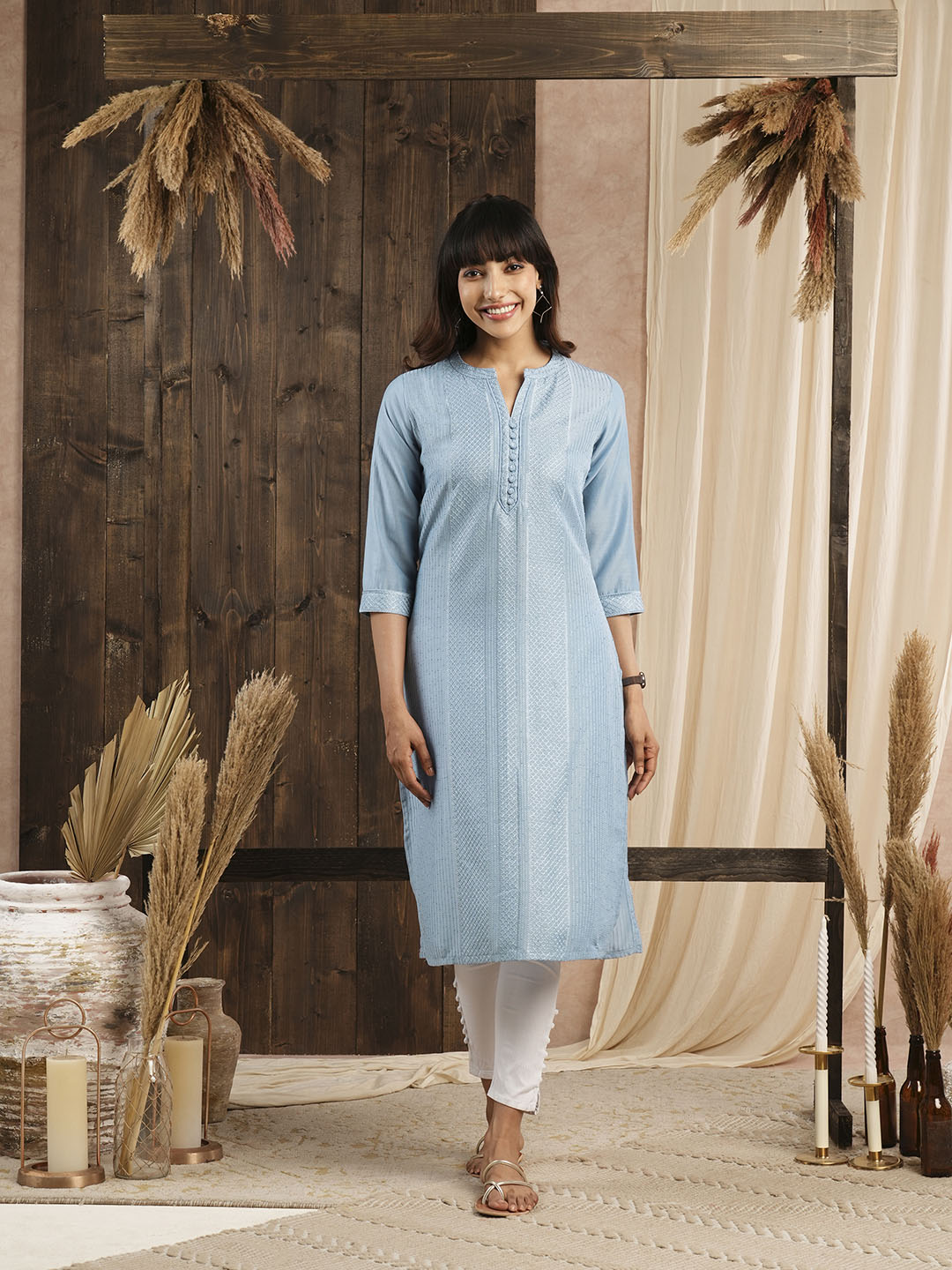 Sky Blue chanderi silk kurta for women