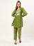 ZOLA Exclusive Collar Neck Muslin Floral Batik Print Green Flared Green Co-Ord Set For Women