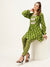 ZOLA Exclusive Collar Neck Muslin Floral Batik Print Green Flared Green Co-Ord Set For Women