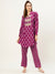ZOLA Exclusive Collar Neck Muslin Floral Batik Print Purple Flared Purple Co-Ord Set For Women