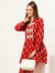 ZOLA Exclusive Collar Neck Muslin All Over Floral Batik Print Red Flared Co-Ord Set For Women