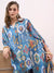 ZOLA Exclusive Collar Neck Muslin All Over Ikat Print Blue Asymmetrical Co-Ord Set For Women