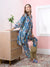 ZOLA Exclusive Collar Neck Muslin All Over Ikat Print Blue Asymmetrical Co-Ord Set For Women