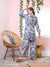 ZOLA Exclusive Mandarin Collar Muslin All Over Ikat Print Blue Straight Co-Ord Set For Women