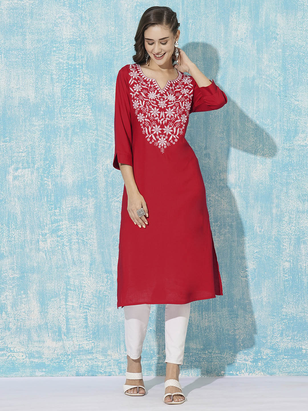 Buy Red Comfort Fit Rayon Kurta For Women Online In India - Zola