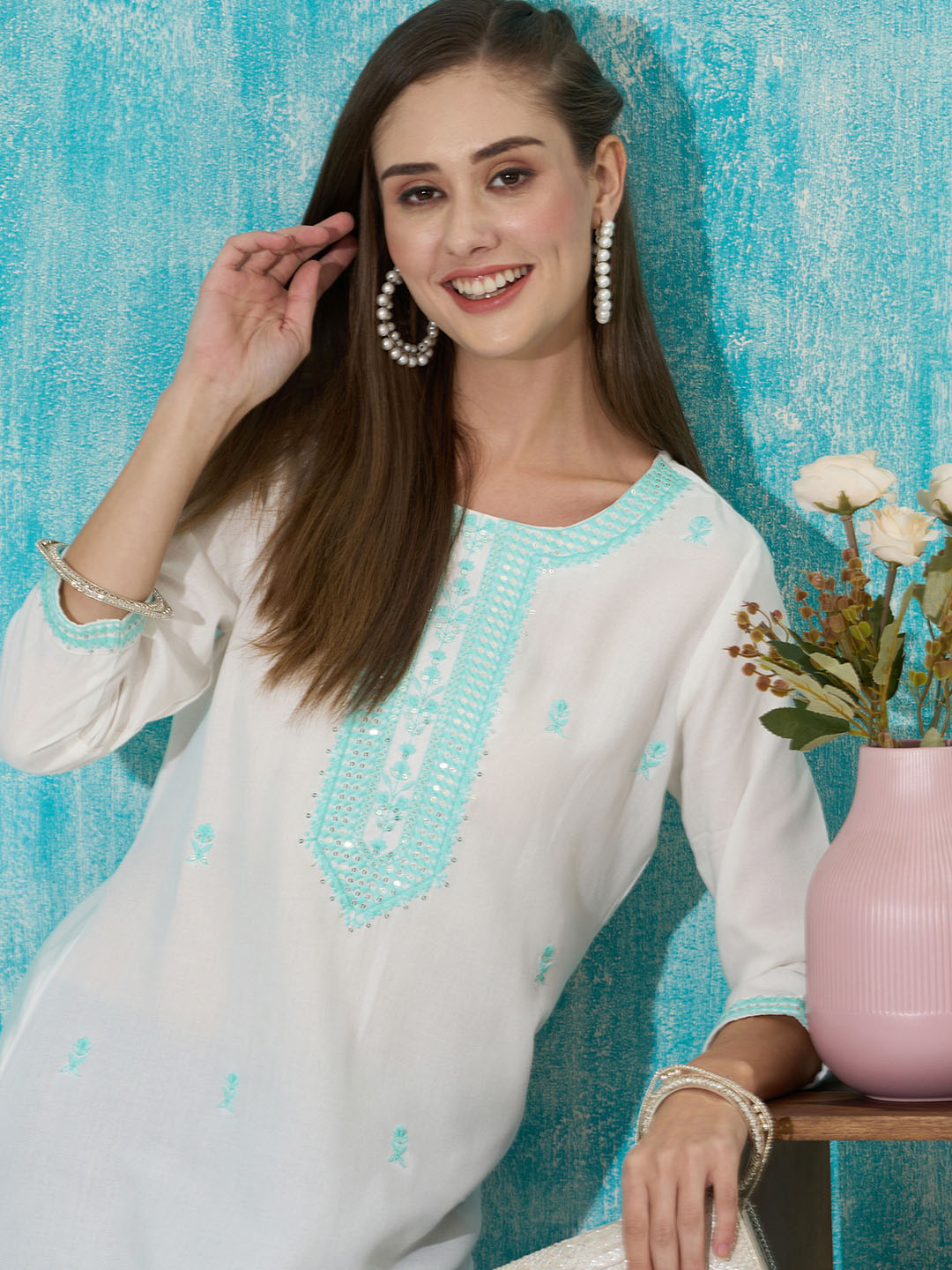 SkyBlue Comfort Fit Rayon Straight Kurta for Women