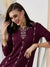 Rayon All Over Floral Stripe Embroidery Wine Straight Kurta