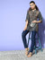 Hip Length 3/4th Sleeves Grey Flared Tunic For Women
