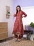 ZOLA Round Neck Muslin All Over Botanical Print With Embroidery Red Straight Kurta Set For Women
