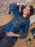 ZOLA Exclusive Mandarin Collar Muslin All over Jaipuri Print Blue Straight Co-Ord Set For Women