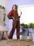 ZOLA Exclusive Mandarin Collar Muslin Floral block Print Rust Loose Fit Co-Ord Set For Women