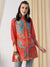 ZOLA Mandarin Collar Muslin All Over Paisley With Floral Print Coral Straight Fit Tunic For Women